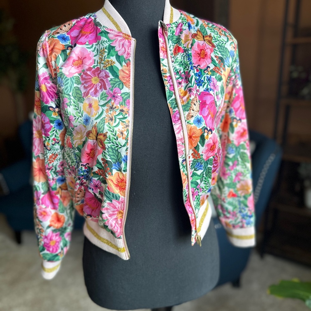 H&M Girls Floral Bomber Jacket